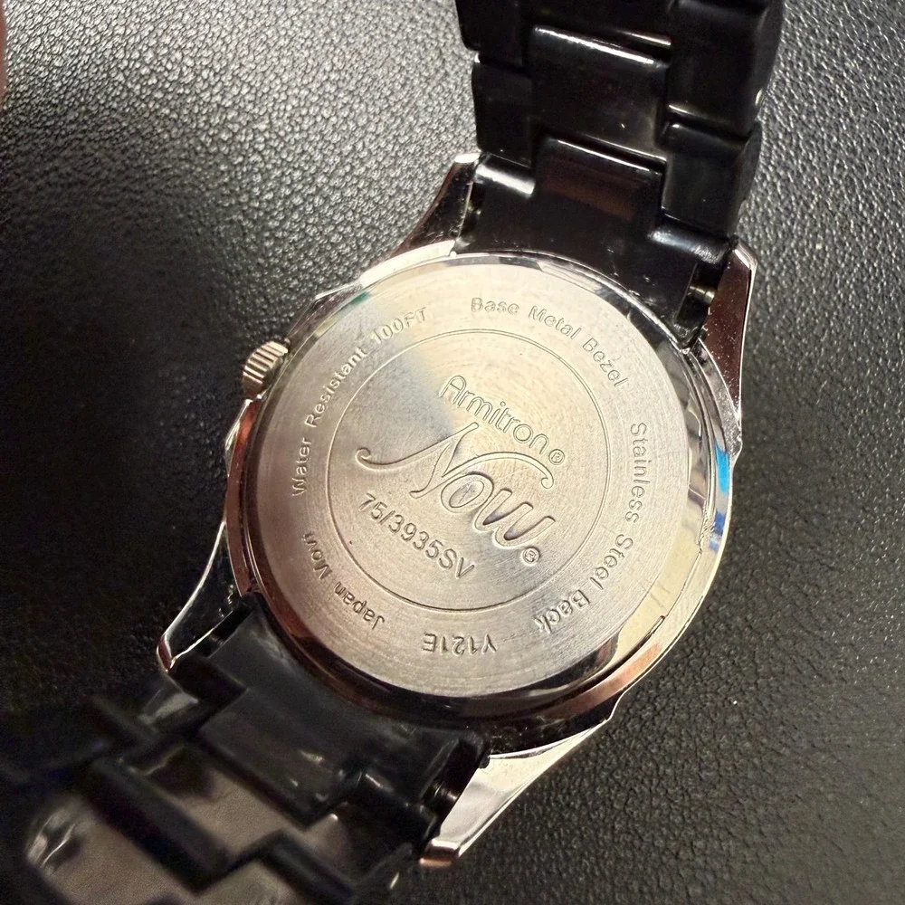 Armitron Now‎ 75/3935SV Women's Silver Tone Quartz Black Band Watch New Battery